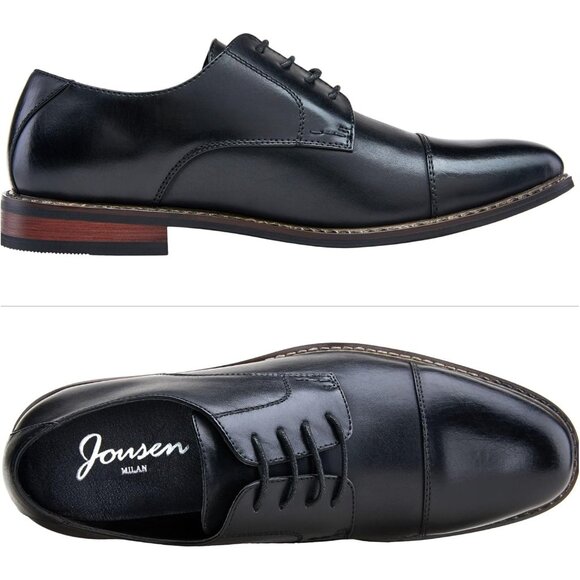 Men's Black Classic Lace-up Cushioned Cap-Toe Formal  Oxford/Derby Dress Shoes - Picture 5 of 9